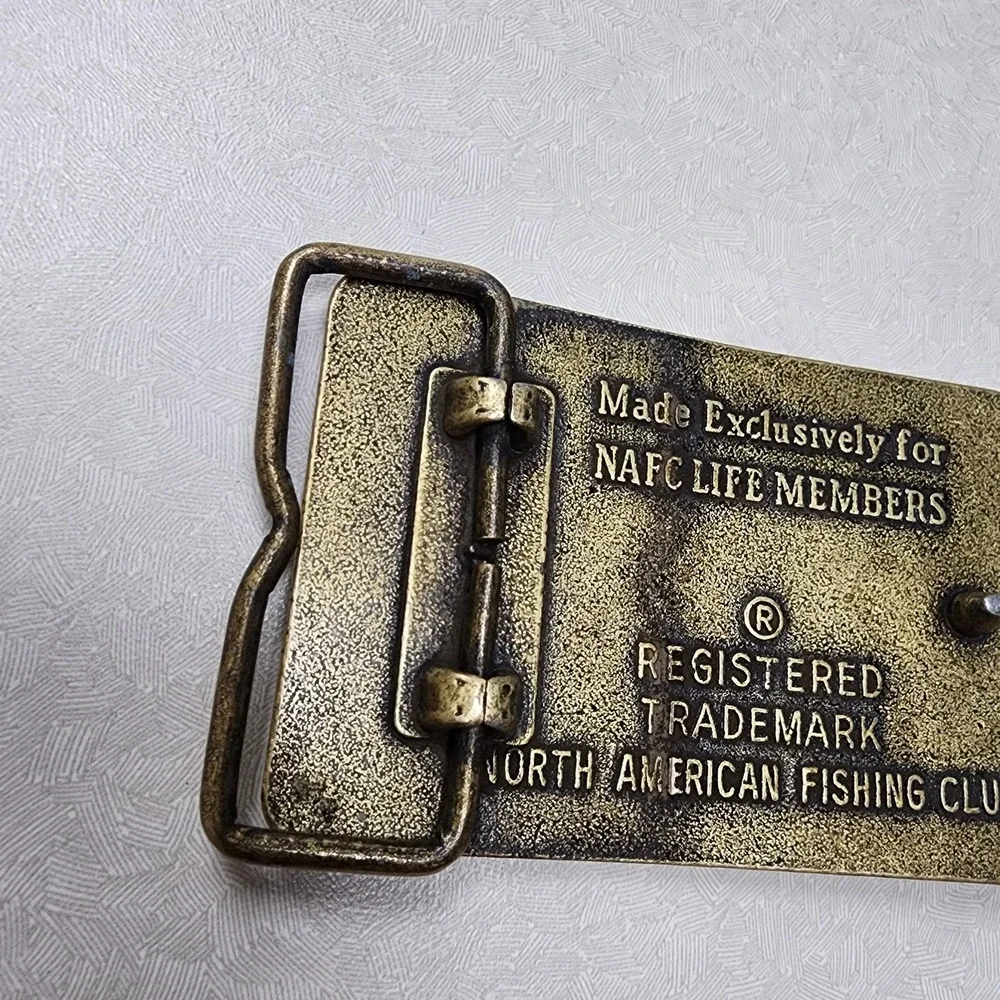 Vintage Brass North American Fishing Club Life Member Belt Buckle NAFC Brass Ton